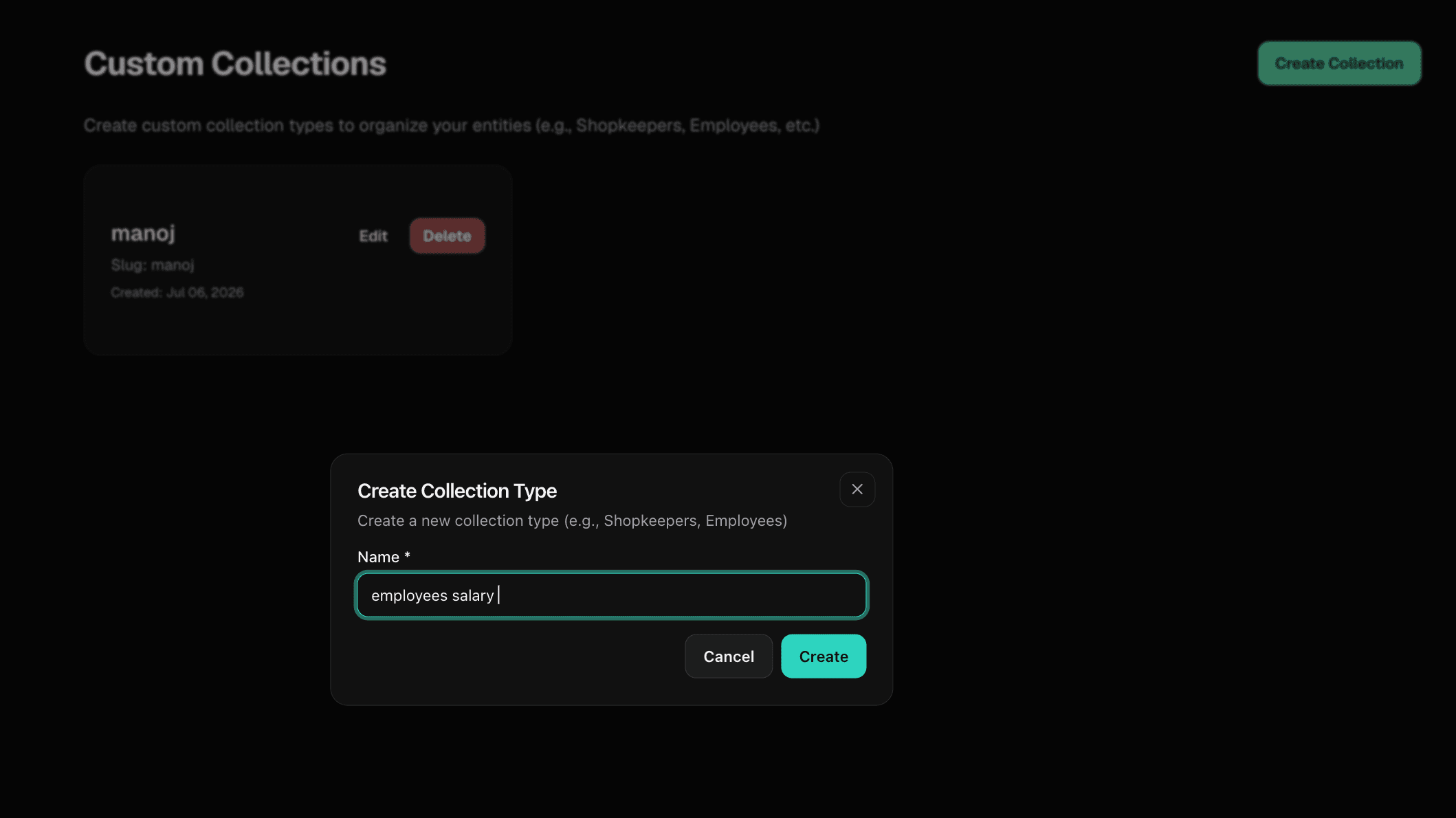 EasyRakh custom collection creation dialog